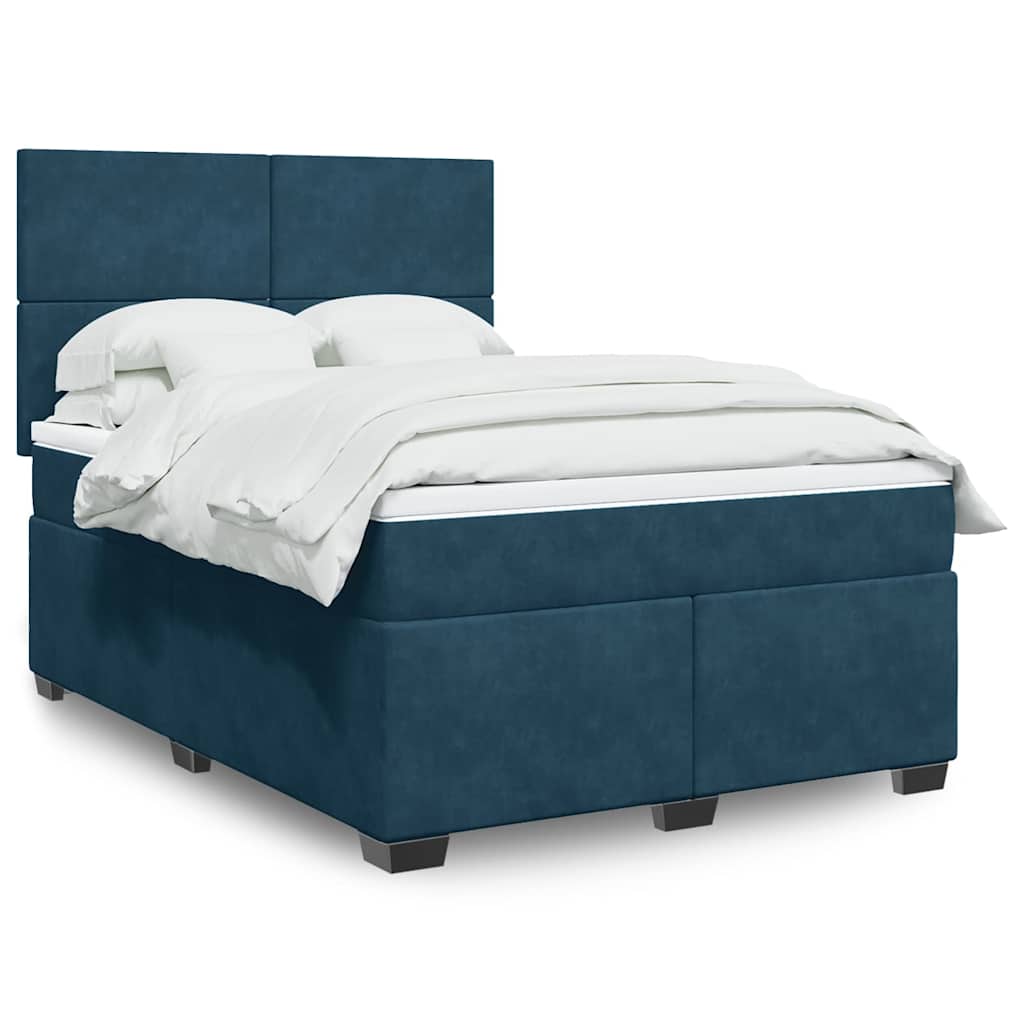 Boxspringbett mit Matratze Blau 140x200 cm Samt