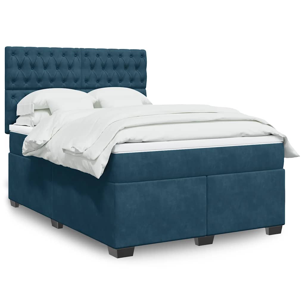 Boxspringbett mit Matratze Blau 140x200 cm Samt