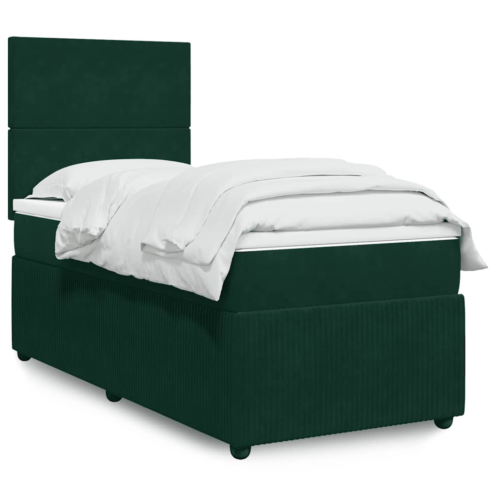 Boxspringbett mit Matratze Dunkelgrün 90x200 cm Samt