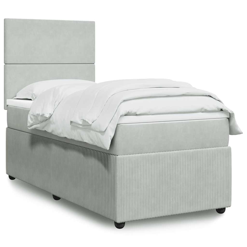 Boxspringbett mit Matratze Hellgrau 100x200 cm Samt