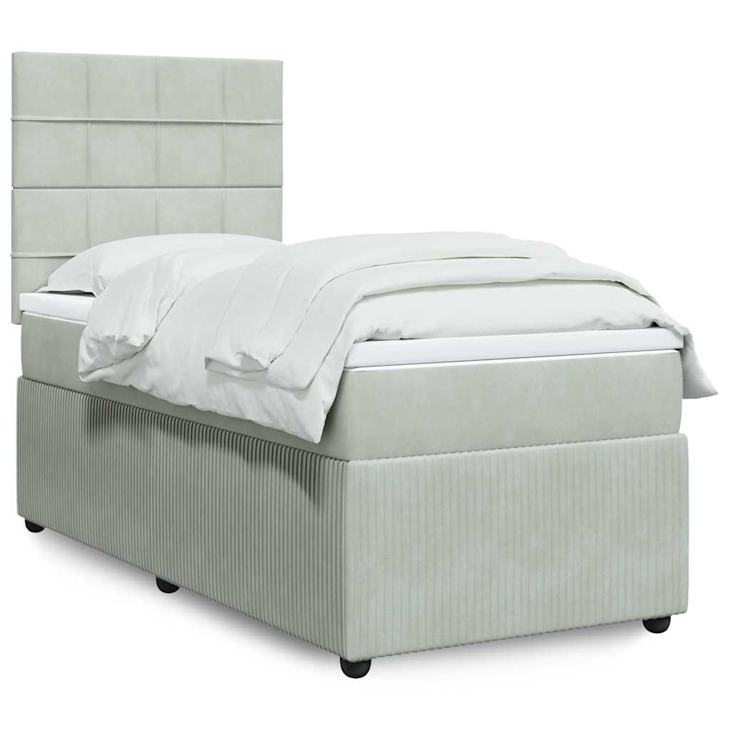 Boxspringbett mit Matratze Hellgrau 100x200 cm Samt
