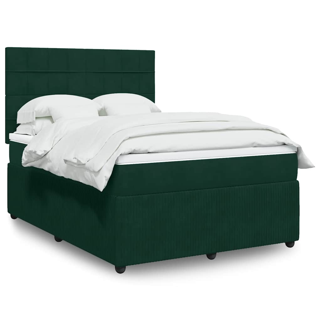 Boxspringbett mit Matratze Dunkelgrün 140x200 cm Samt