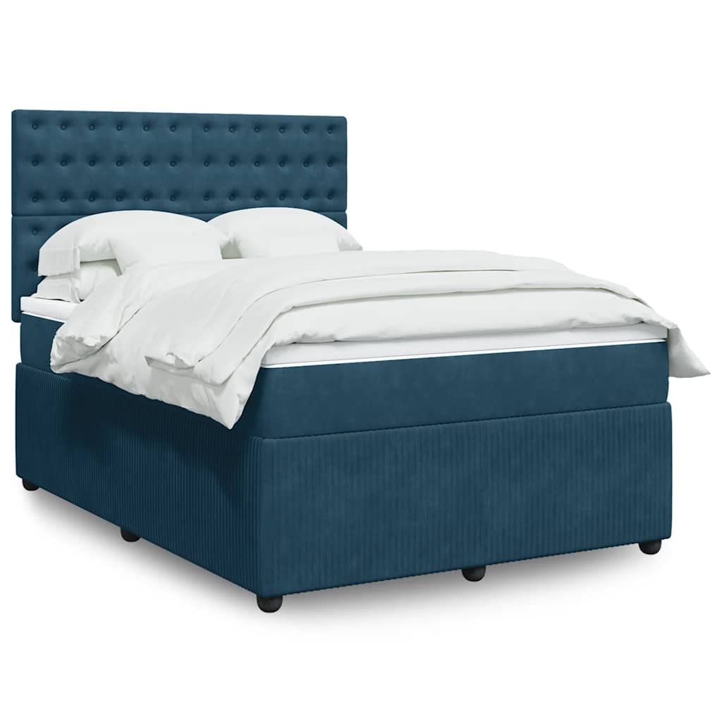 Boxspringbett mit Matratze Blau 140x200 cm Samt