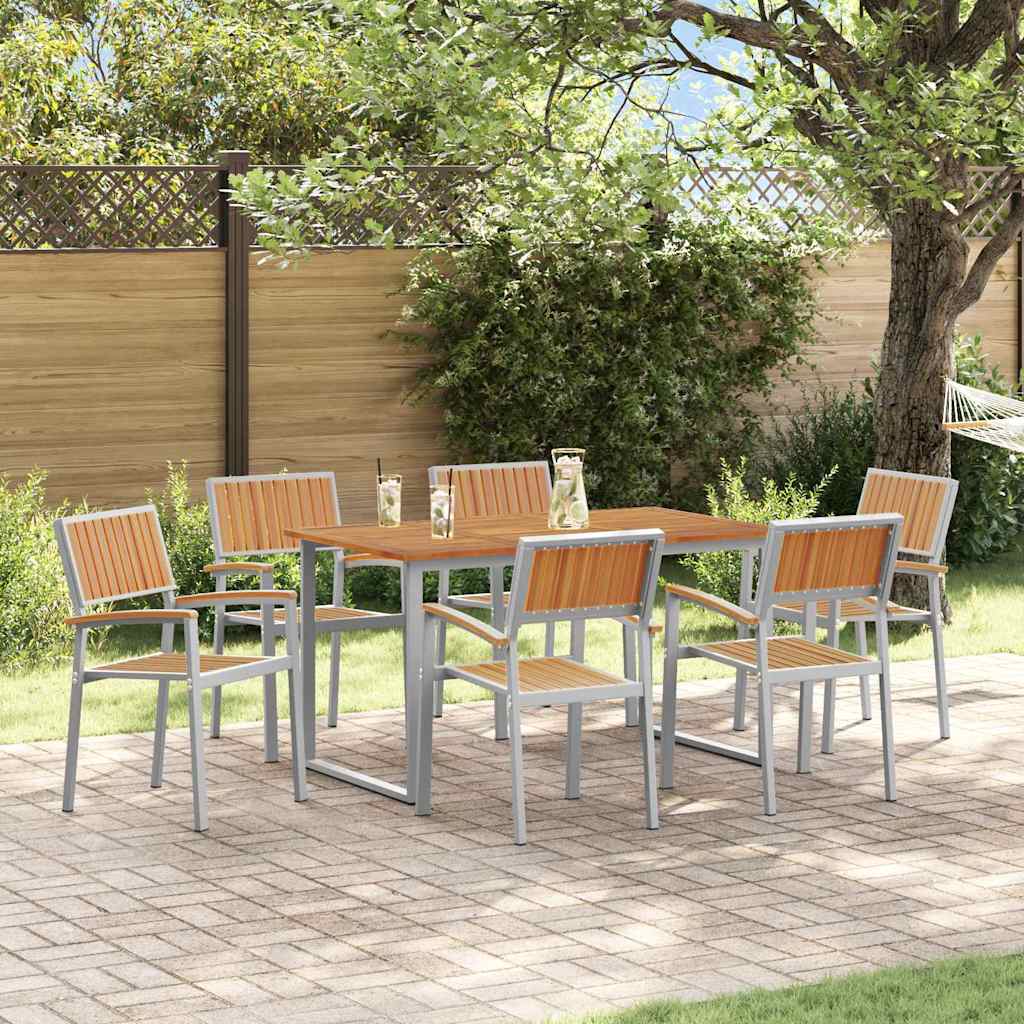 Garten Essgruppe 7 stk. Grau Massivholz Akazie