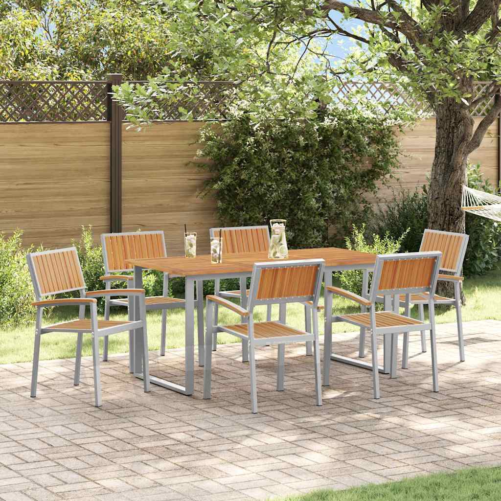 Garten Essgruppe 7 stk. Grau Massivholz Akazie