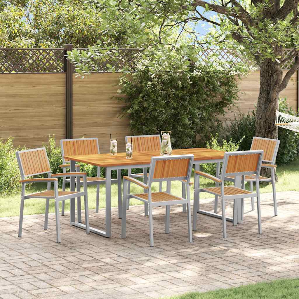 Garten Essgruppe 7 stk. Grau Massivholz Akazie