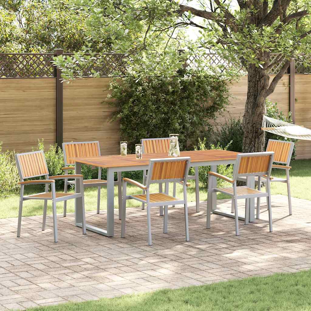 Garten Essgruppe 7 stk. Grau Massivholz Akazie