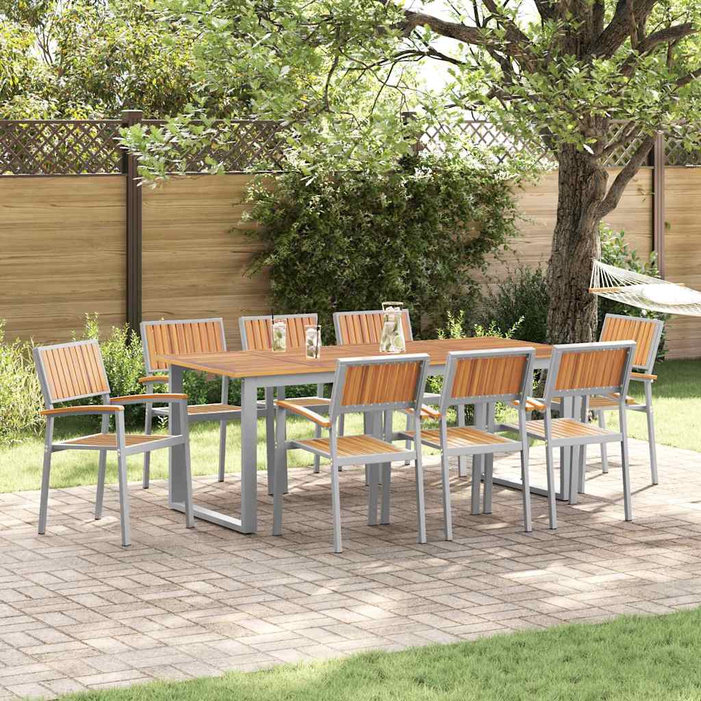 Garten Essgruppe 9 stk. Grau Massivholz Akazie