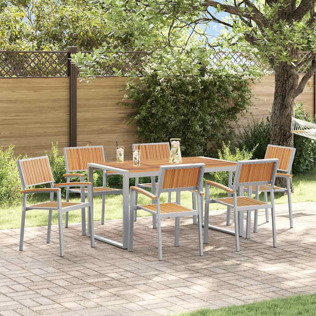 Garten Essgruppe 7 stk. Grau Massivholz Akazie
