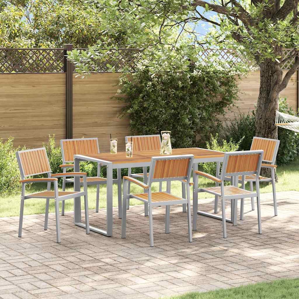 Garten Essgruppe 7 stk. Grau Massivholz Akazie