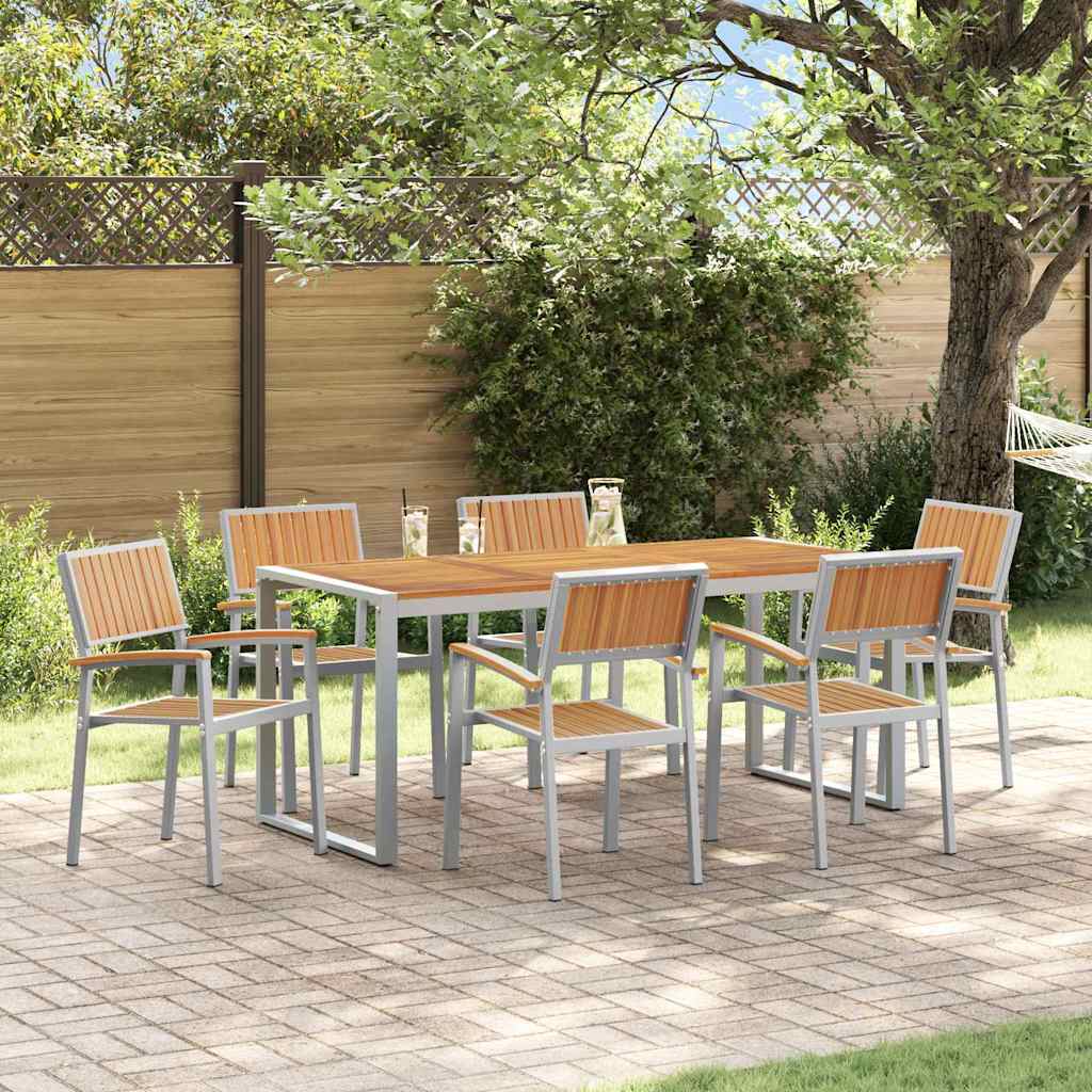 Garten Essgruppe 7 stk. Grau Massivholz Akazie
