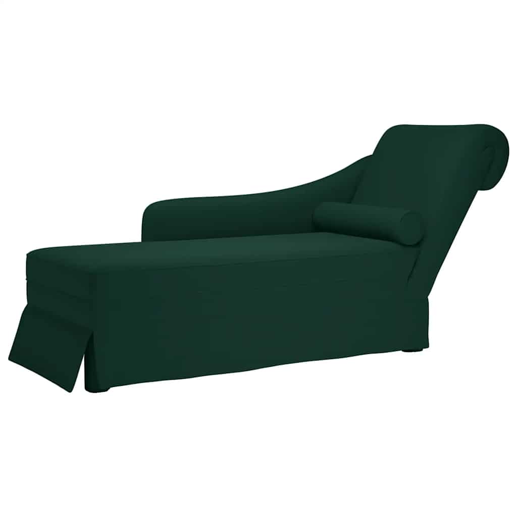 Chaiselongue mit Nackenrolle Rechter Armlehne Dunkelgrün Samt