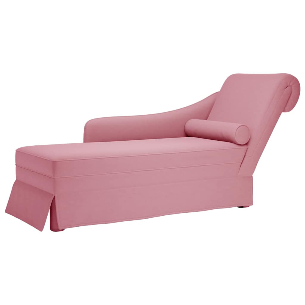 Chaiselongue mit Nackenrolle und Rechter Armlehne Rosa Samt