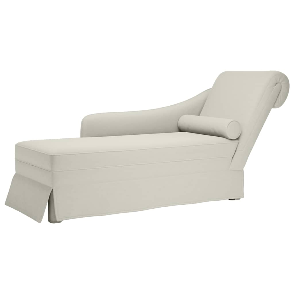 Chaiselongue mit Nackenrolle und Rechter Armlehne Creme Samt