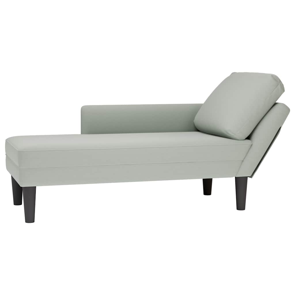 Chaiselongue mit Kissen und Rechter Armlehne Hellgrau Samt