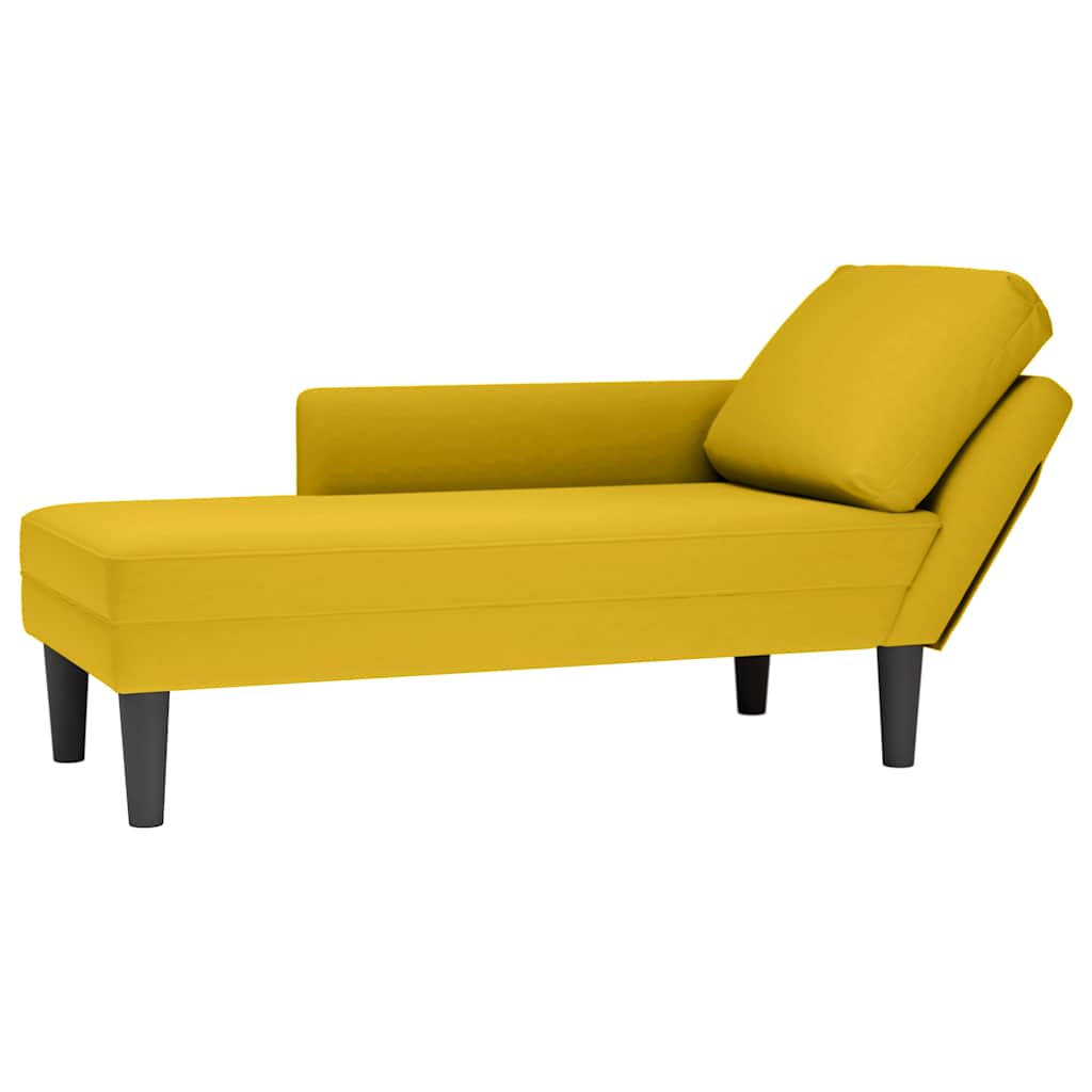 Chaiselongue mit Kissen und Rechter Armlehne Gelb Samt