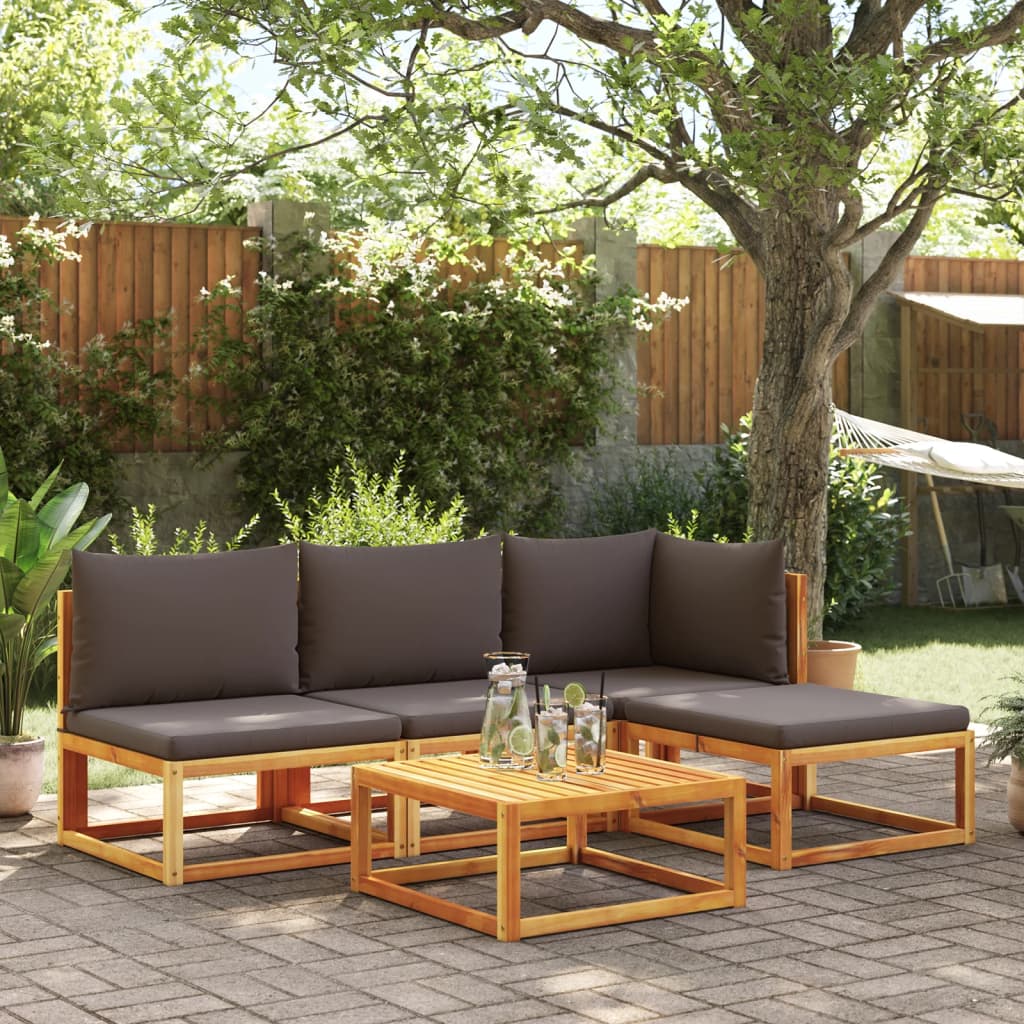 5-tlg. Gartensofa-Set mit Kissen Holz Akazie & Seil