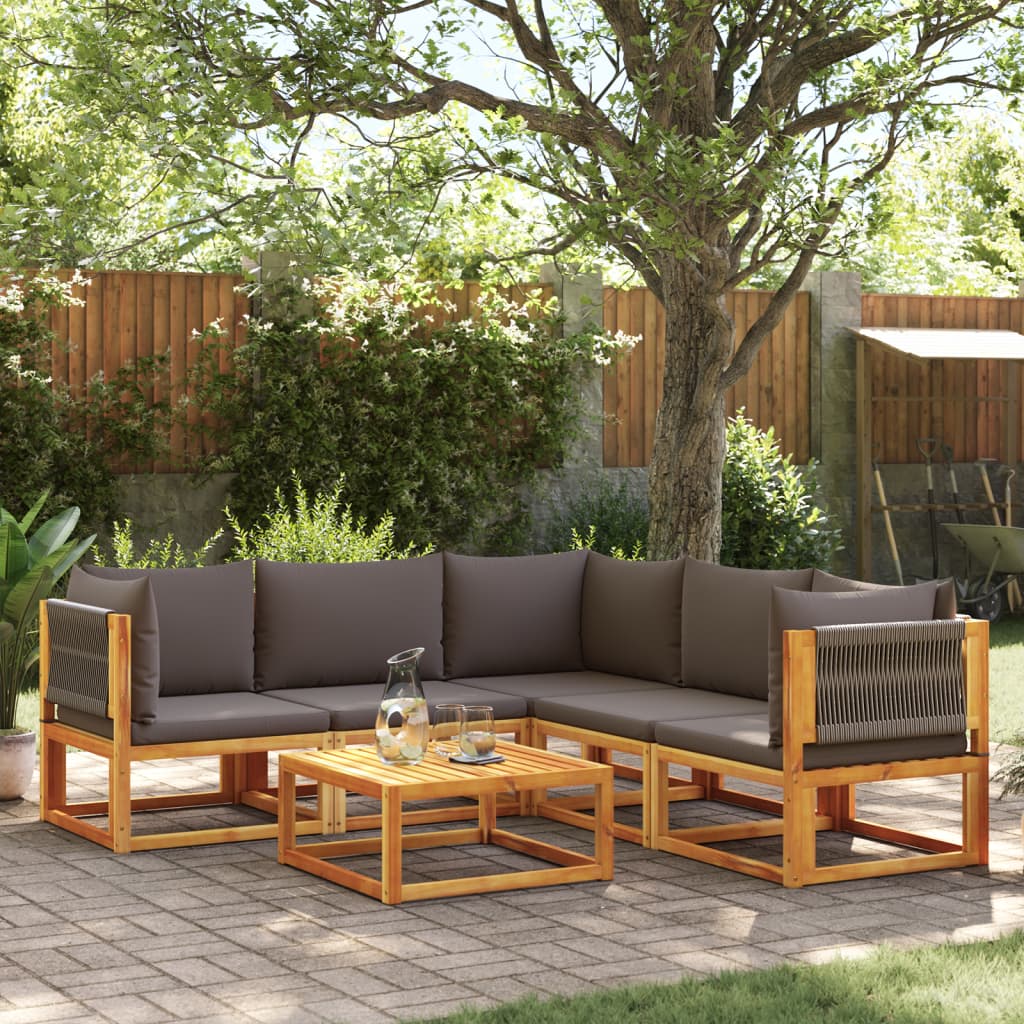 6-tlg. Gartensofa-Set mit Kissen Holz Akazie & Seil