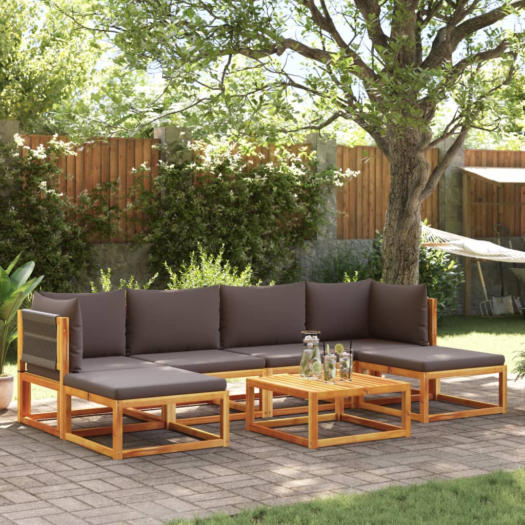 7-tlg. Gartensofa-Set mit Kissen Holz Akazie & Seil