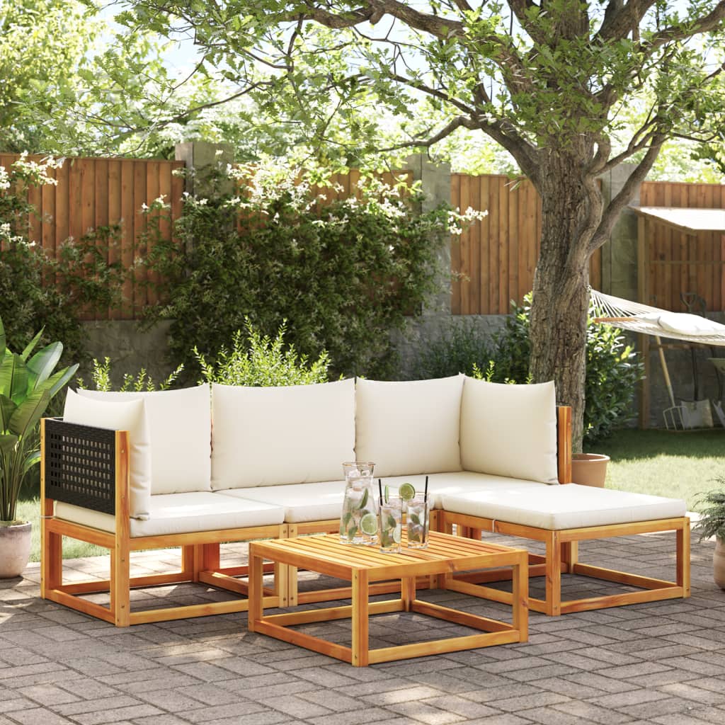 5-tlg. Gartensofa-Set mit Kissen Holz Akazie & Rattan