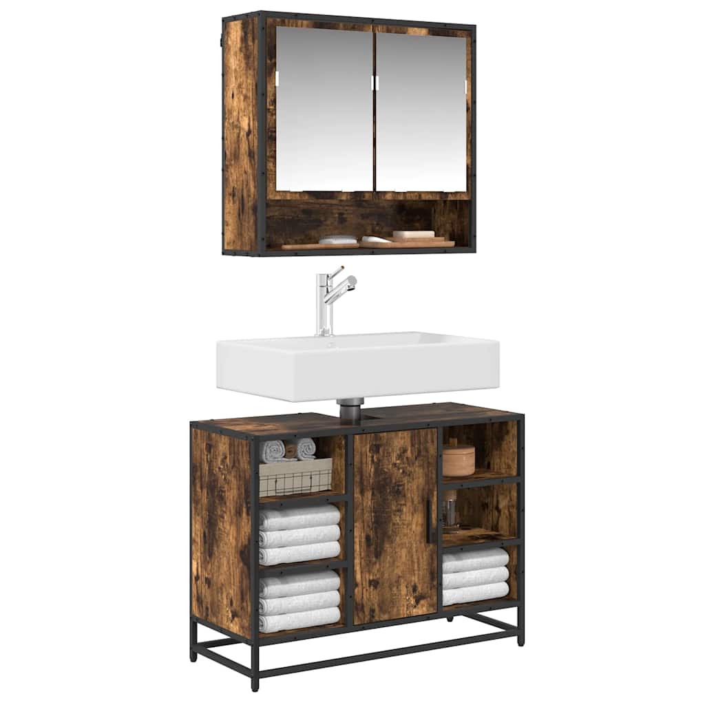 Waschbeckenunterschrank Räuchereiche 80x33x60 cm Holzwerkstoff