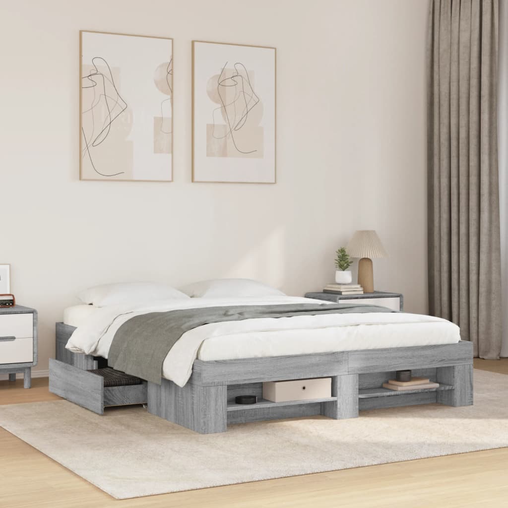 Bettgestell ohne Matratze Grau Sonoma 160x200 cm Holzwerkstoff