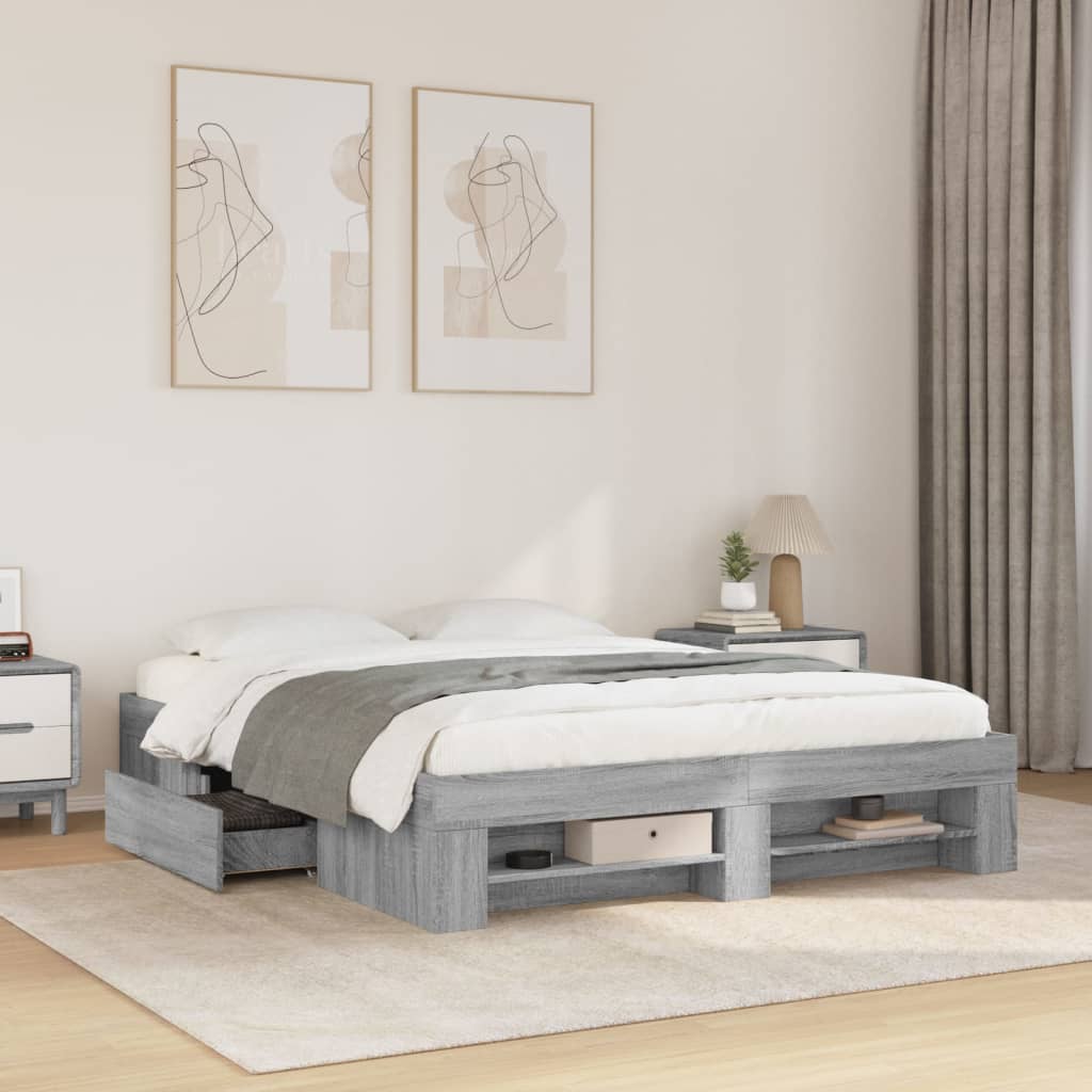 Bettgestell Grau Sonoma 150x200 cm Holzwerkstoff