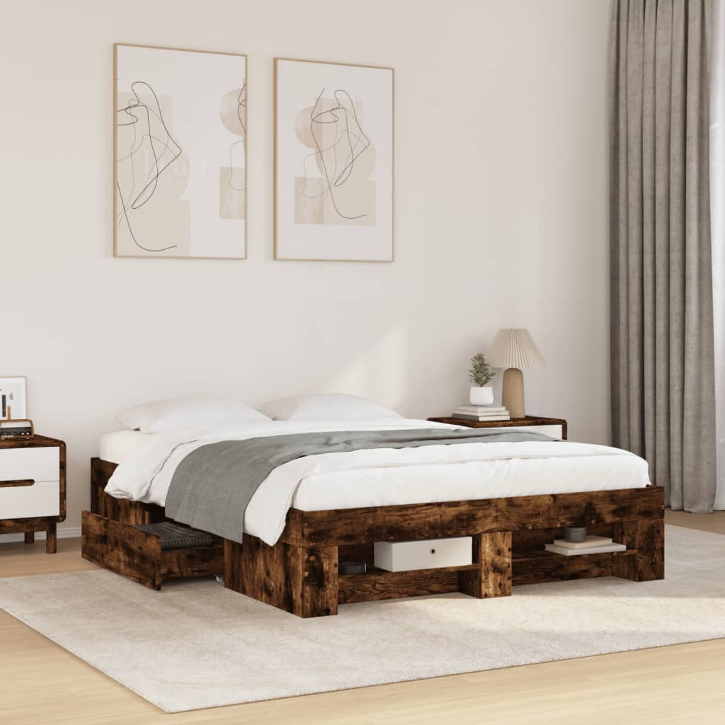 Bettgestell ohne Matratze Räuchereiche 120x190 cm Holzwerkstoff