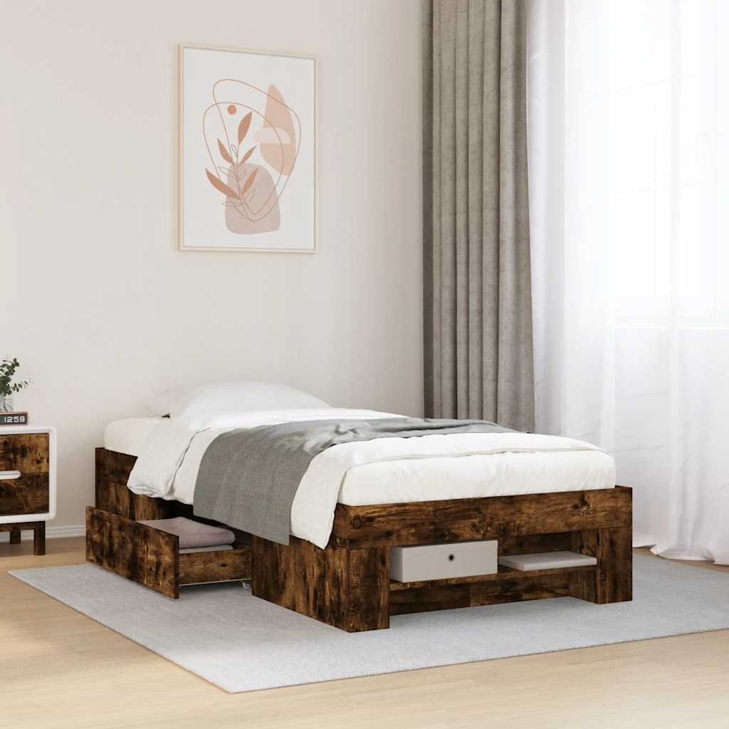 Bettgestell ohne Matratze Räuchereiche 90x190 cm Holzwerkstoff