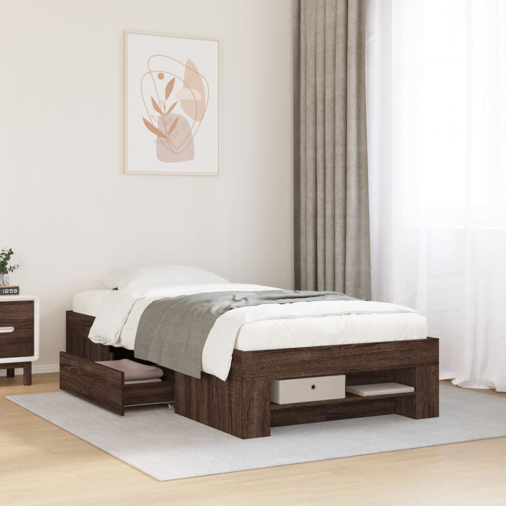 Bettgestell ohne Matratze Braun Eiche 75x190 cm Holzwerkstoff