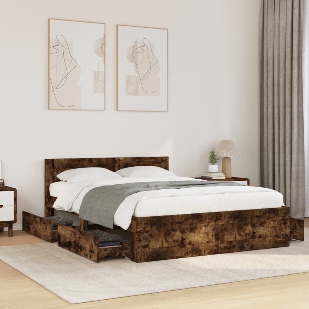 Bettgestell mit Kopfteil Räuchereiche 120x190 cm Holzwerkstoff