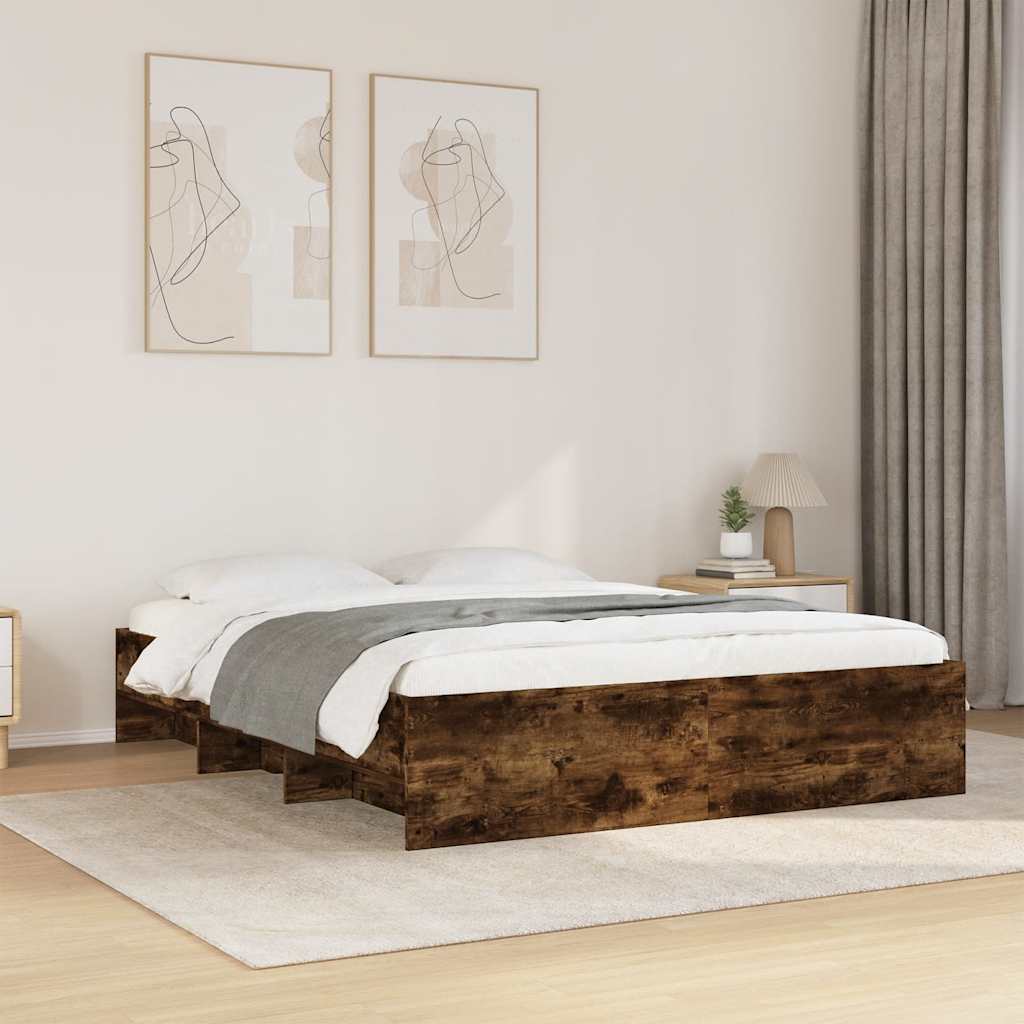 Bettgestell ohne Matratze Räuchereiche 150x200 cm Holzwerkstoff