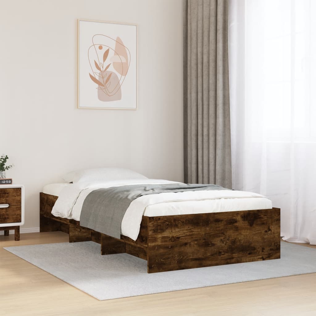 Bettgestell ohne Matratze Räuchereiche 100x200 cm Holzwerkstoff