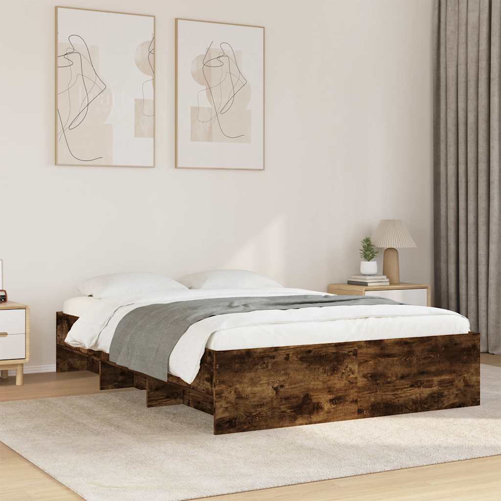 Bettgestell ohne Matratze Räuchereiche 140x190 cm Holzwerkstoff