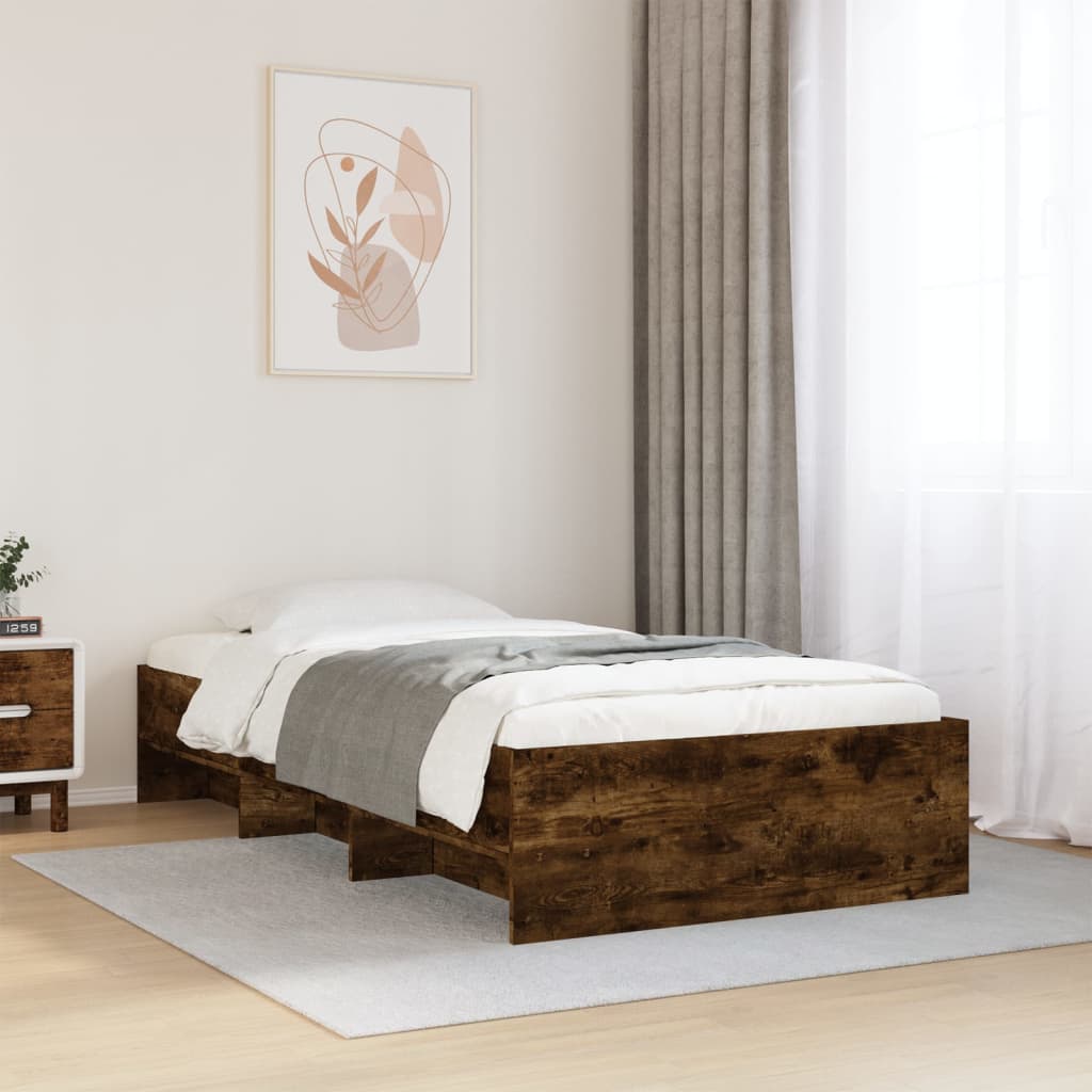 Bettgestell ohne Matratze Räuchereiche 90x190 cm Holzwerkstoff