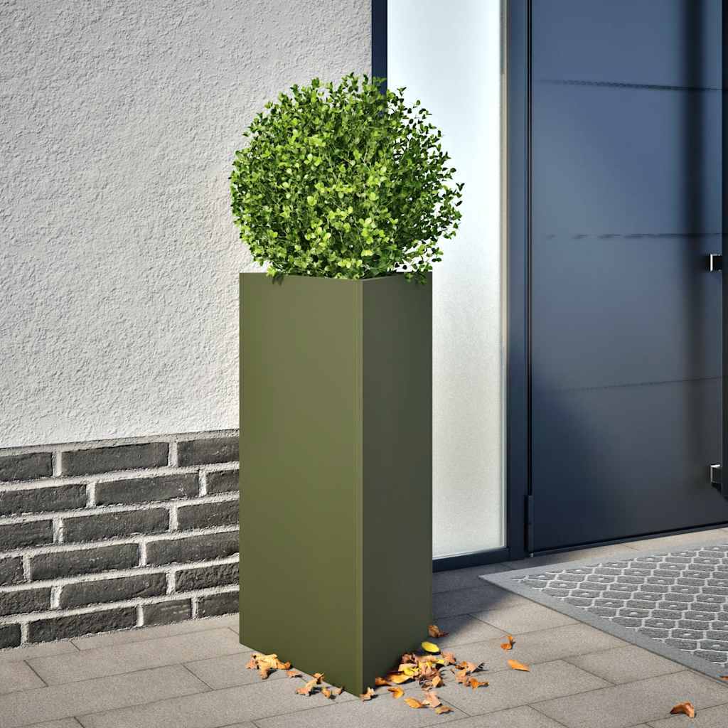Pflanzkübel Olivgrün Dreieckig 40x34,5x75 cm Stahl
