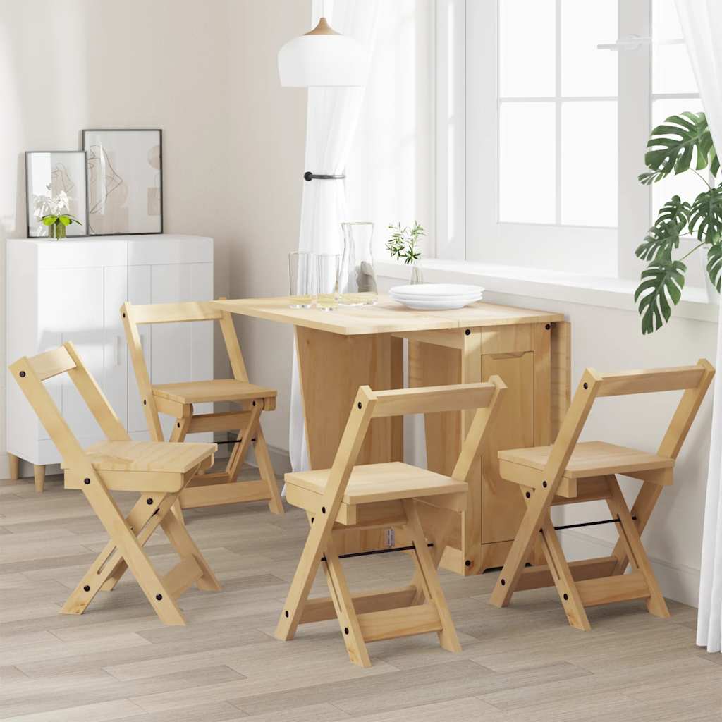 Klappstühle, 4 Stück, „Corona“, gewachst, braun, Massivholz Kiefer