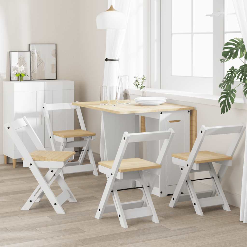 Klappstühle, 4 Stück, Modell „Corona“, weiß, Massivholz Kiefer
