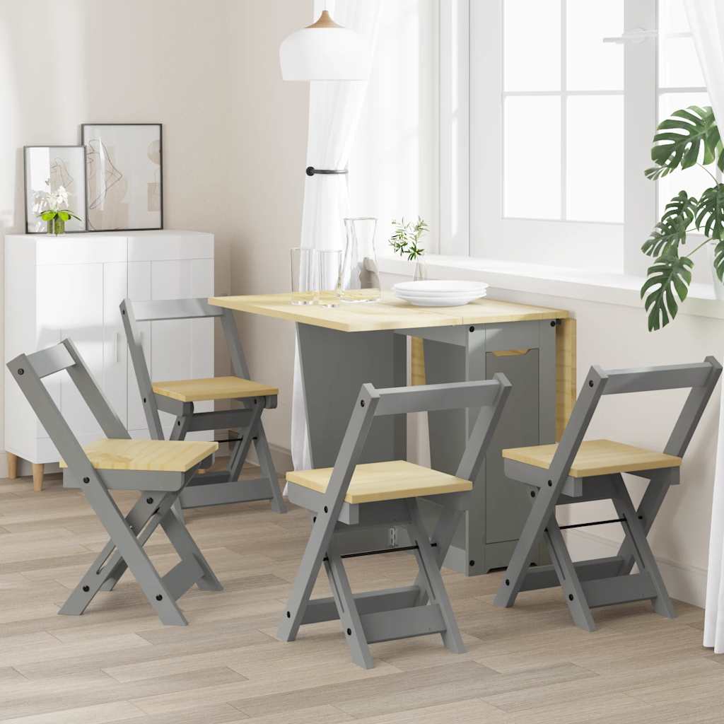 Klappstühle, 4 Stück, Modell „Corona“, graues Massivholz Kiefer