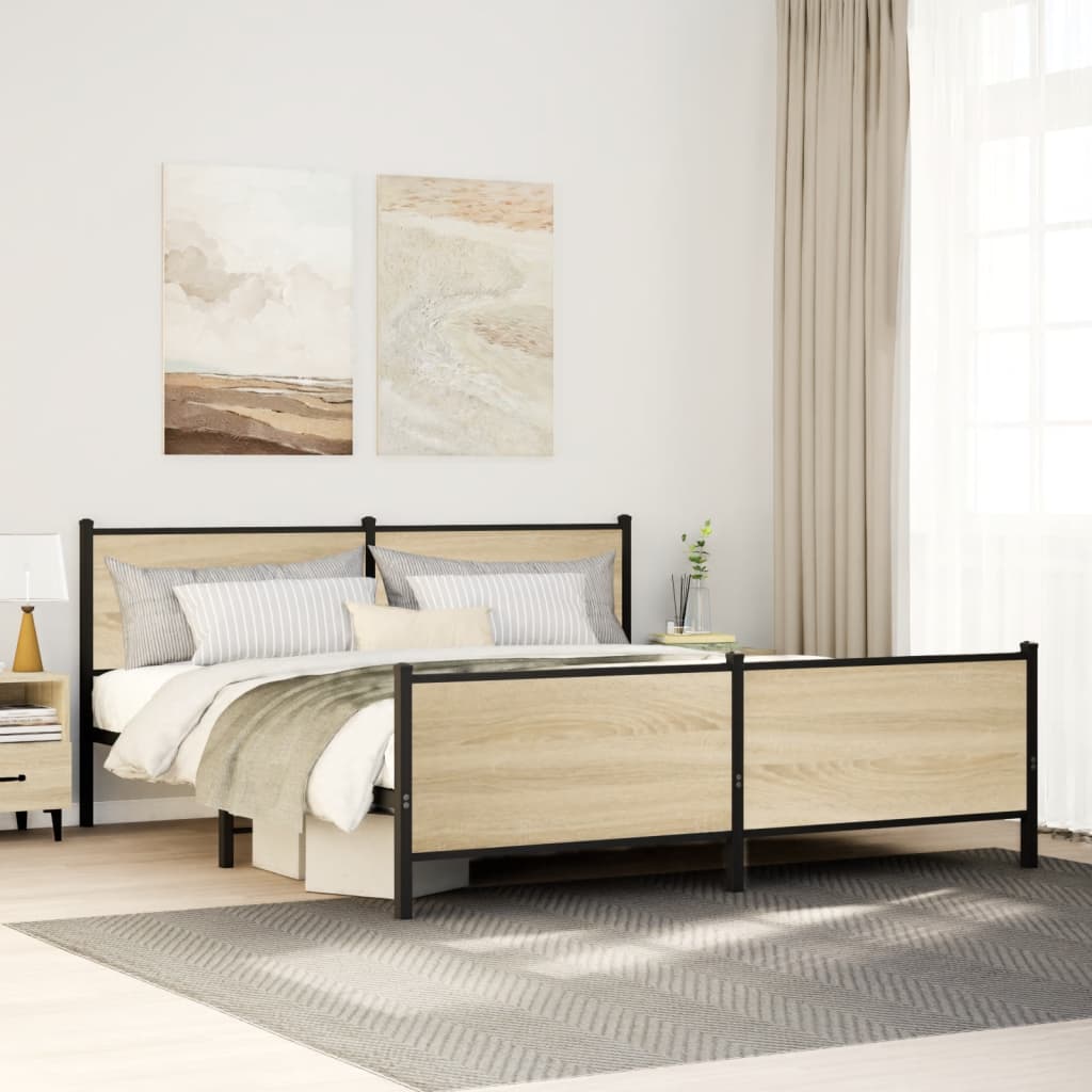 Metallbett ohne Matratze Sonoma-Eiche 183x213 cm
