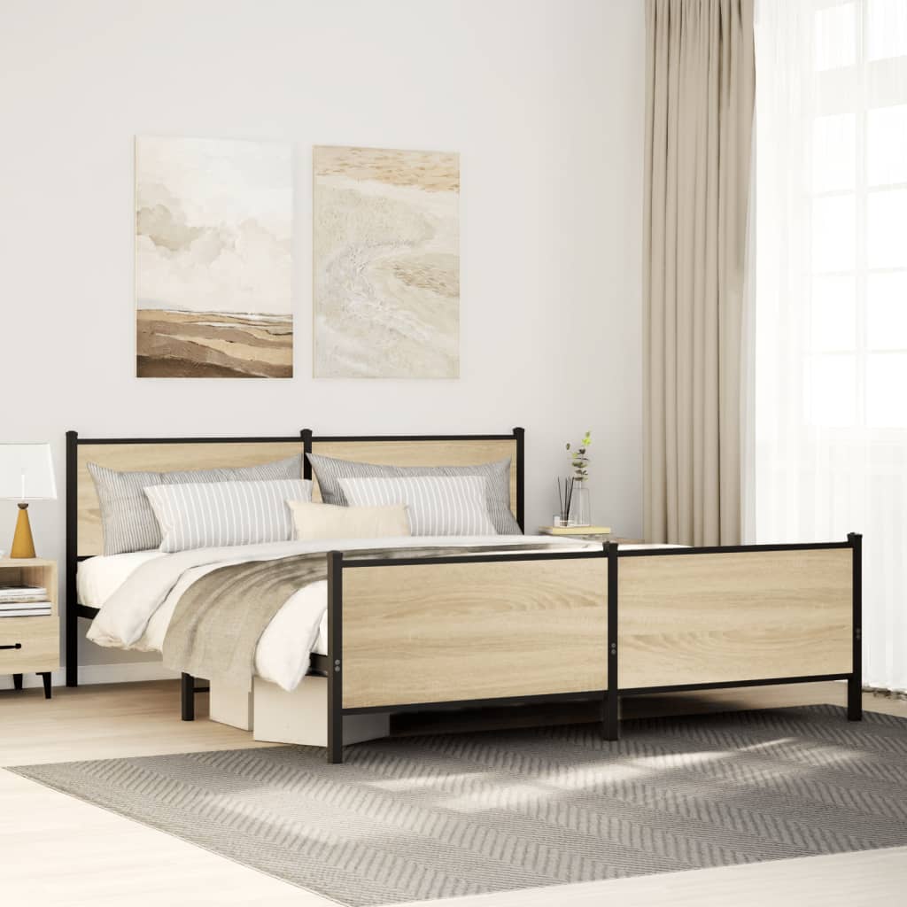 Metallbett ohne Matratze Sonoma-Eiche 193x203 cm