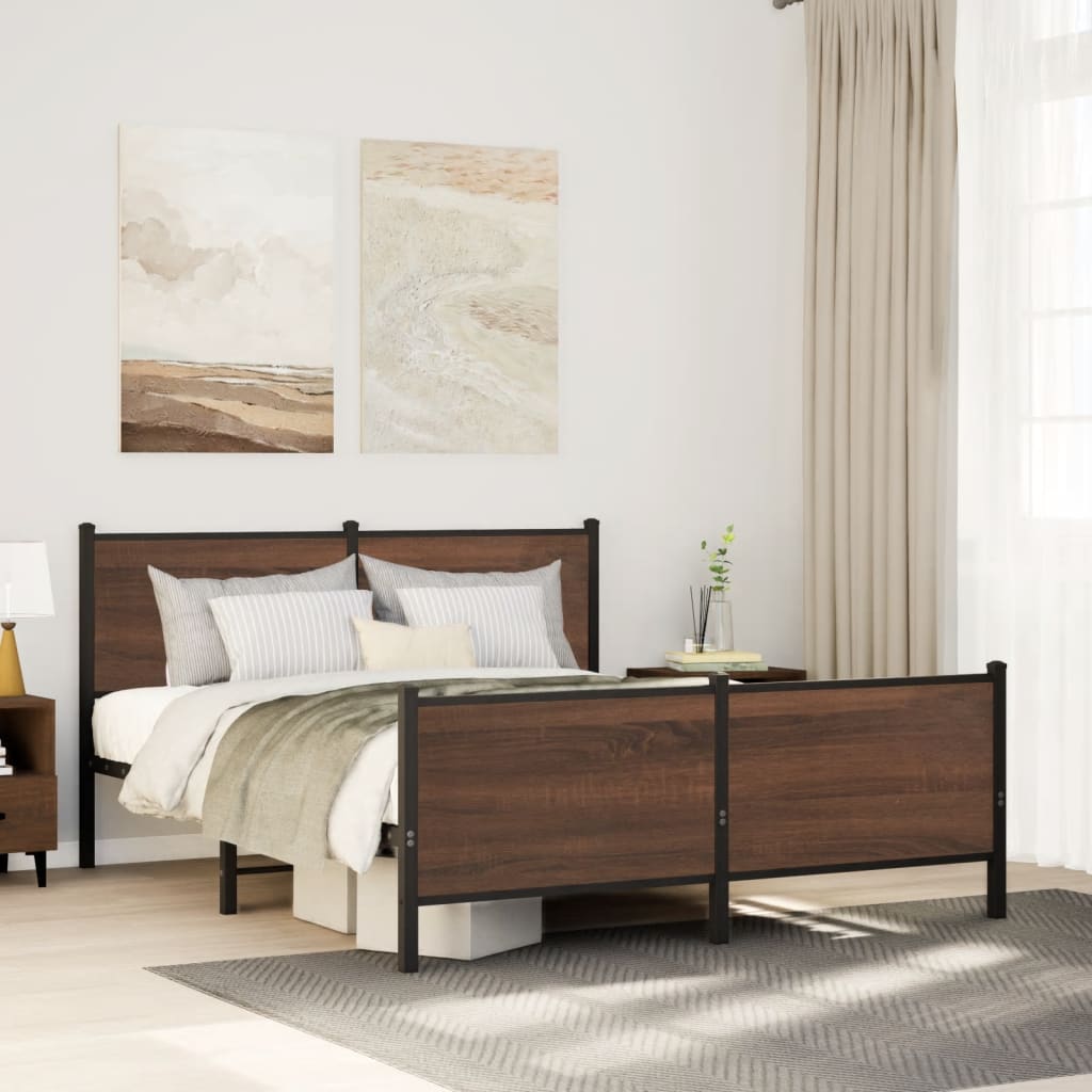 Metallbett ohne Matratze Braun Eichen-Optik 140x190 cm