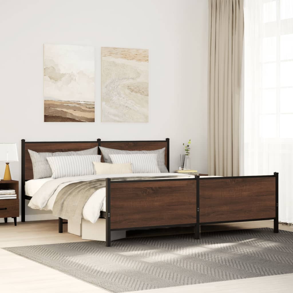 Metallbett ohne Matratze Braun Eichen-Optik 183x213 cm