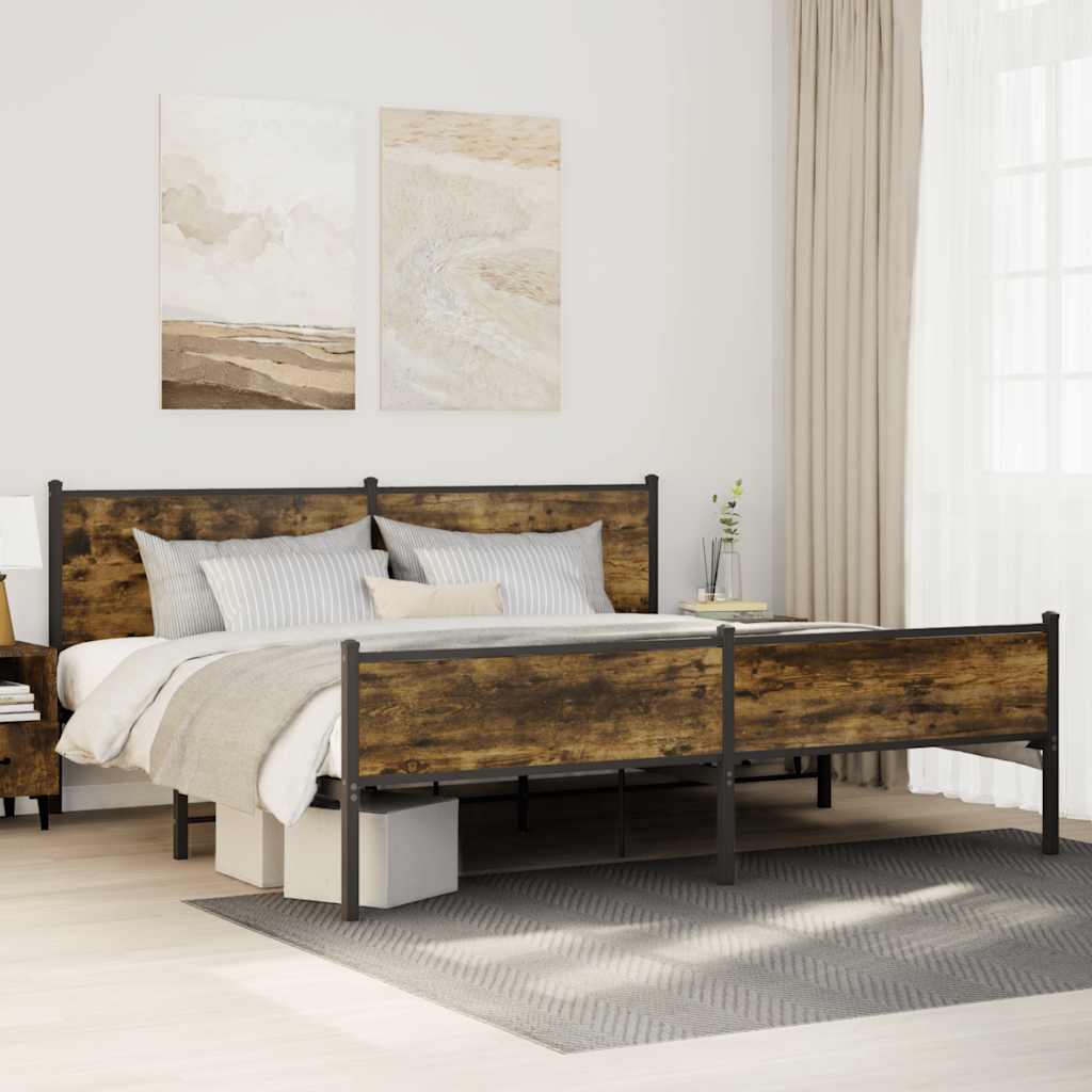 Metallbett ohne Matratze Räuchereiche 193x203 cm