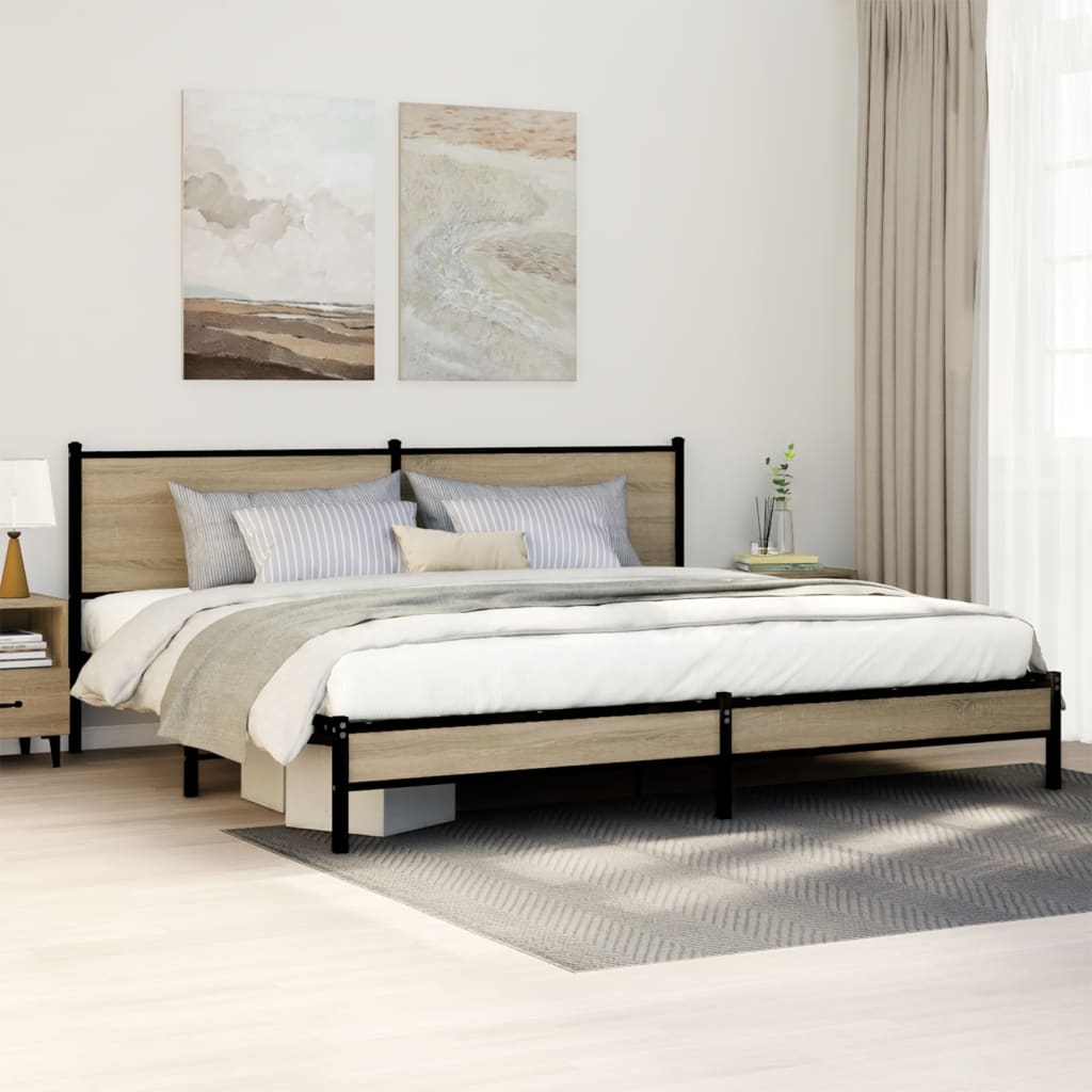 Metallbett ohne Matratze Sonoma-Eiche 193x203 cm