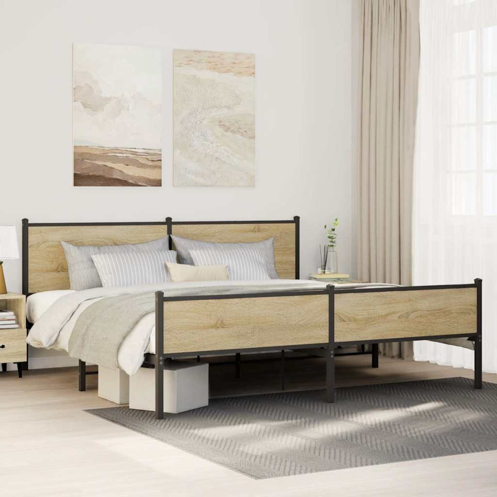 Metallbett ohne Matratze Sonoma-Eiche 193x203 cm