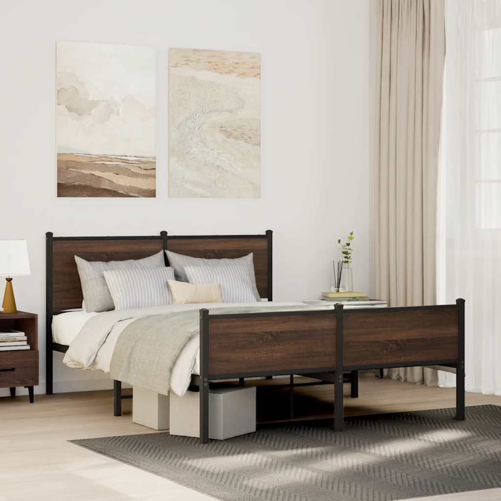 Metallbett ohne Matratze Braun Eichen-Optik 150x200 cm