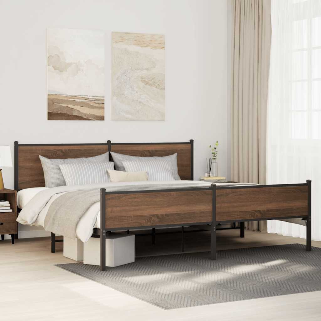 Metallbett ohne Matratze Braun Eichen-Optik 193x203 cm