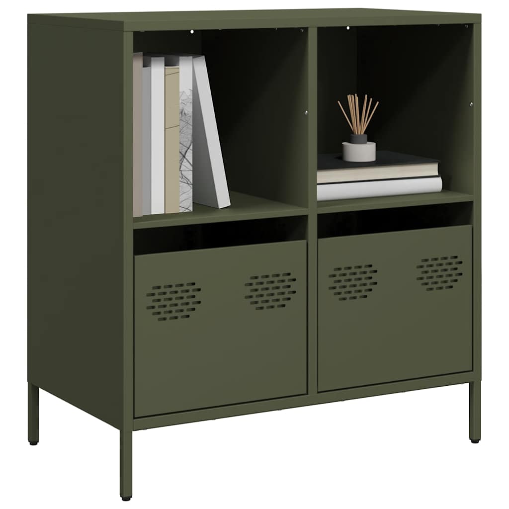 Sideboard Olivgrün 68x39x73,5 cm Kaltgewalzter Stahl
