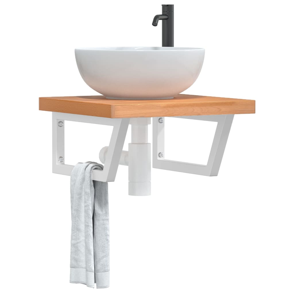Waschbeckenregal Wandmontage Stahl und Massivholz Buche